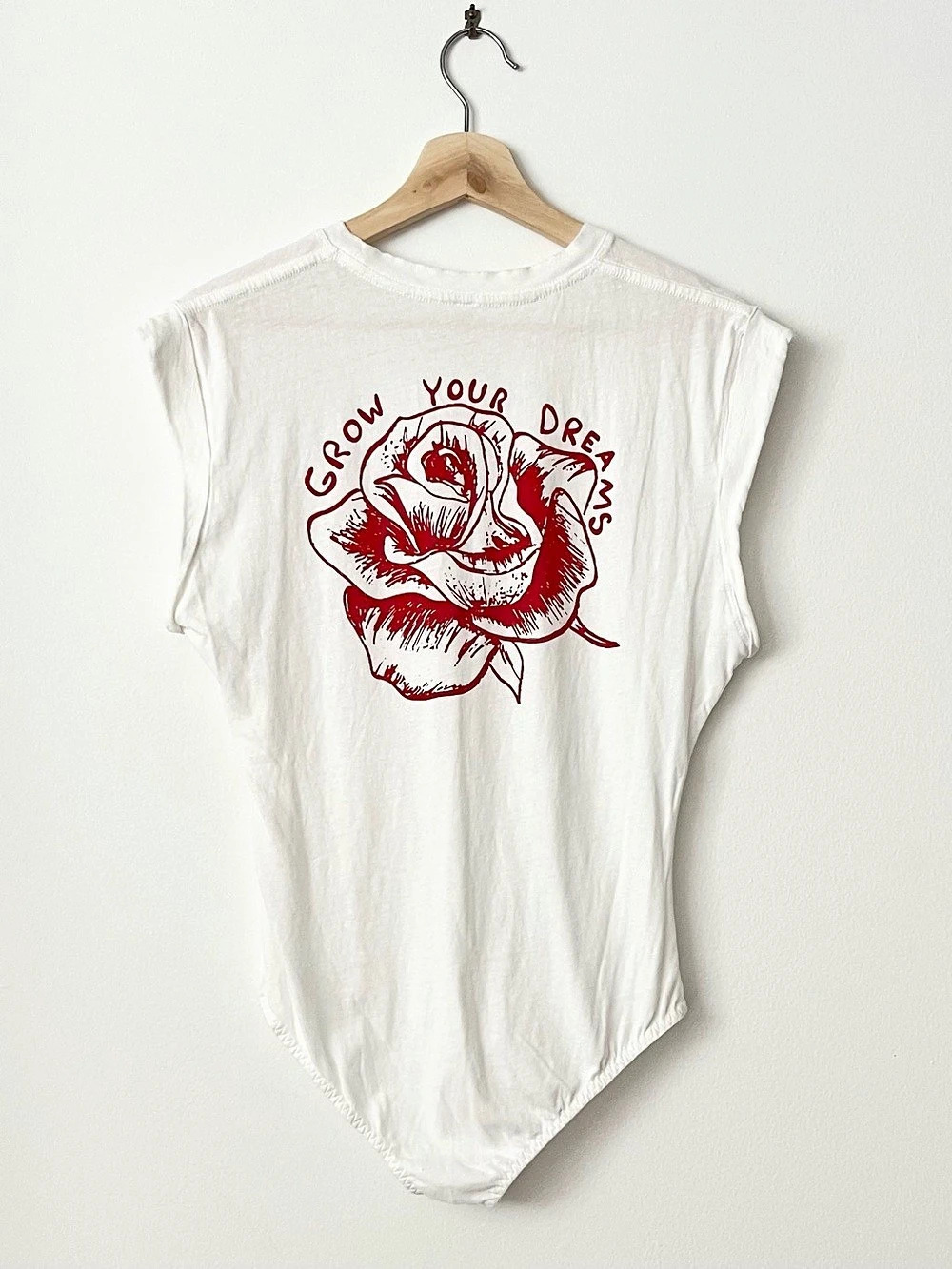 NWOT Intimately by Free People White T-Shirt Bodysuit Grow Your Dreams Rose XS